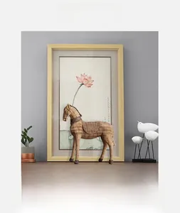 Detailed close-up showing the handmade woven texture of the vintage resin horse statue