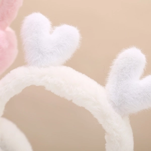 Plush winter earmuffs with cute heart decor, foldable soft faux fur for women and girls