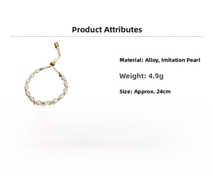 Detail of adjustable pearl bracelet with 24cm gold-tone alloy chain and 4.9g weight
