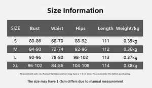 Tableau des tailles détaillé pour robe en similicuir avec buste, taille, hanches et longueur