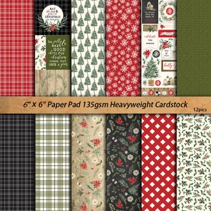 Christmas 6x6 inch plaid scrapbooking paper pad with 12 vintage festive holiday designs