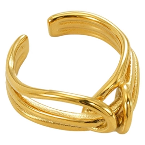 Irregular multi-layer 18K gold plated stainless steel open ring for women