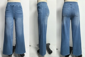 Drei-Sichten-Layout hellblaue High-Waist Wide-Leg Jeans mit elastischem Bund-Detail