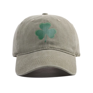 Cappellino da baseball vintage verde oliva con stampa trifoglio, cappello in cotone lavato