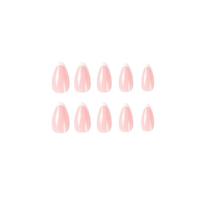 Classic pink and white French tip press-on nails in water drop shape with glossy finish