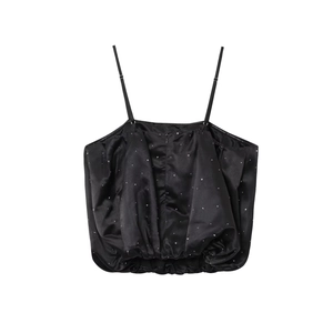 Haut bustier noir en satin avec strass et coupe ballon pour femme élégante