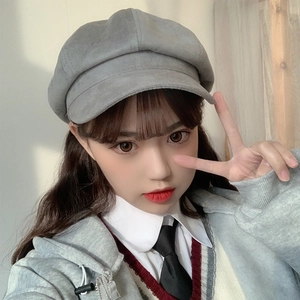 Women's grey wool octagonal baker boy cap in a classic minimalist Japanese style