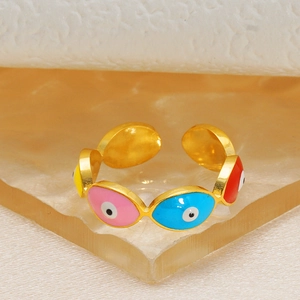 18K gold plated stainless steel evil eye open ring with colorful enamel inlay