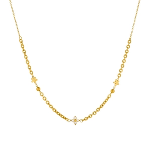 Minimalist gold plated stainless steel necklace with clover pendant and crystal stone