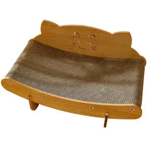 Chaise longue ergonomique pour chat en sisal et bois avec un design mignon en forme de chat