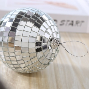 Silver disco mirror ball with hanging rope for wedding party and cake decoration