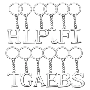Polished silver metal alphabet keychains set with bold letters for custom name gifts