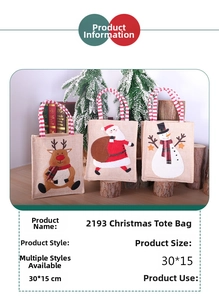 Trois sacs cadeaux de Noël en toile de jute avec motifs Père Noël, bonhomme de neige