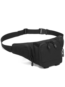 Tactical waist pack in black durable nylon with multi-pocket design and adjustable belt