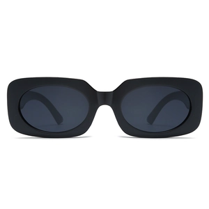 Vintage retro small rectangle sunglasses in solid black frame for a trendy fashion look