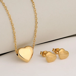 Minimalist Stainless Steel Heart Pendant Necklace And Stud Earrings Set For Women Gold Silver Rose Gold Jewelry Gift