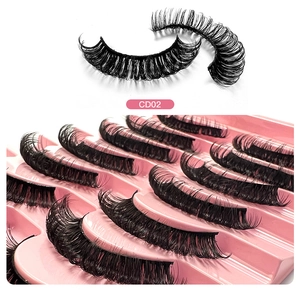 Detail of 10 pairs of Russian strip lashes with DD curl and black band for eye definition