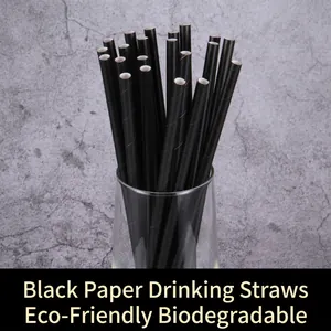 Disposable Paper Straws Black Eco Friendly Biodegradable Compostable Individually Wrapped Drinking Accessory For Party