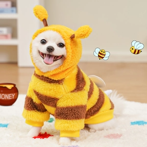 Felpa con cappuccio per cani a forma di ape in pile spesso per l'autunno e l'inverno