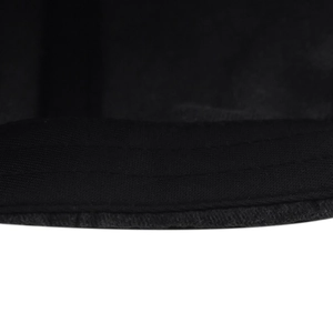 Detailed macro view of internal sweatband and reinforced stitching on black baseball cap