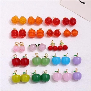 Handmade fruit glass charms including apple cherry and strawberry for DIY jewelry making