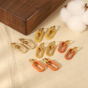 Set of stainless steel rectangular chain link hoop earrings in gold and assorted colors