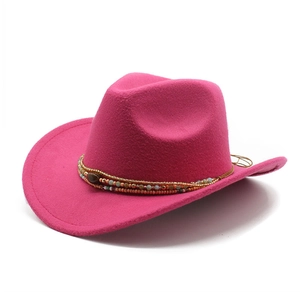 Western Cowboy Hat Wool Felt Wide Brim Ethnic Beaded Band Bohemian Retro Style Fedora For Men Women