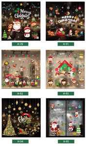 Six different festive Christmas static window clings showing Santa, reindeer, and elves