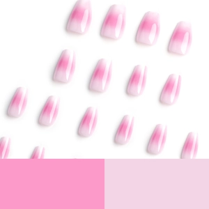 Faux ongles ballerine courts avec dégradé rose ombre et finition brillante lisse