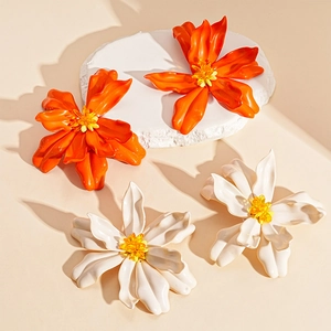 Elegant acrylic petal flower drop earrings in vibrant orange and white floral designs
