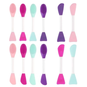 Set of 12 double-ended silicone facial mask brushes with cleansing bristles and flat spatulas