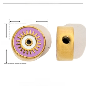 Detailed view of 12mm purple enamel evil eye bead for jewelry making with dimensions