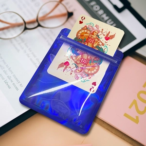 Holographic blue ziplock bag for jewelry or cards with iridescent metallic finish