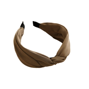 French elegant brown knot headband for women, solid color retro hair accessory in matte fabric