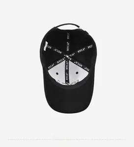 Detail of the black baseball cap interior with NYCA reinforced seams and metal buckle