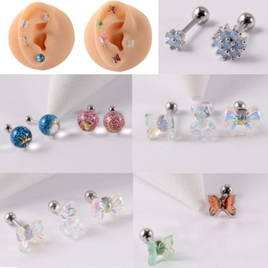 Butterfly Bear Cartilage Earring Stud Stainless Steel Post Resin Colorful Screw Back Ball Body Piercing Jewelry Women