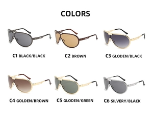 Detailed grid showing oversized metal frame sunglasses in six different color combinations