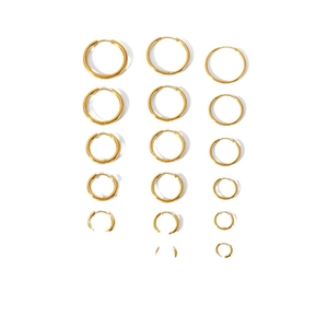 Lot de 15 paires de créoles en acier inoxydable plaqué or 18 carats de tailles assorties