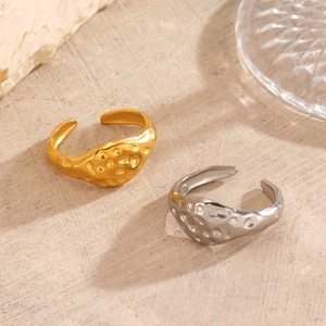 Minimalist 18K gold and silver plated stainless steel rings with hammered texture