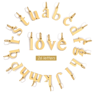 Set of 26 lowercase alphabet pendants in polished gold plating for jewelry making