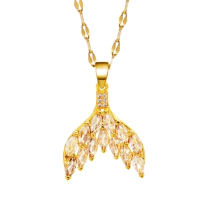 Elegant gold fishtail necklace with marquise-cut cubic zirconia in center view