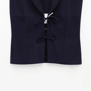 Slim fit halter top with contrast collar and bow tie front in deep navy blue