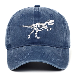 Dinosaur Skeleton Embroidery Baseball Cap Washed Cotton Retro Vintage Dad Hat Adjustable Sun Hat For Men Women