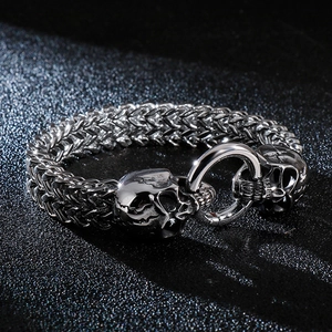 Bracelet Homme Tête De Mort Acier Inoxydable 316L Chaîne Quille Punk Gothique Rétro Hip Hop Streetwear Bijoux