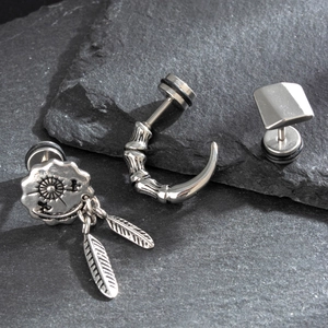Vintage Titanstahl Ohrstecker Punk Gothic Geometrisch Bambus Sonnenblume Feder Schmuck Für Männer Frauen