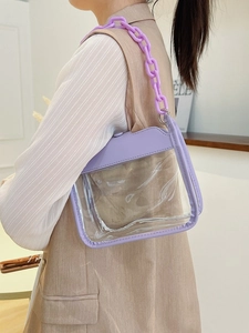 Modern transparent purple PVC mini crossbody bag with chic plastic chain strap for women