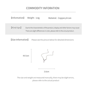 Size information and material specifications for V-shaped zircon necklace in 3.4g copper