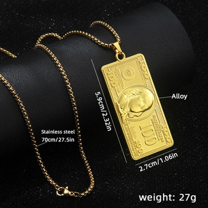 Hip hop gold dollar sign necklace with stainless steel chain and alloy money pendant