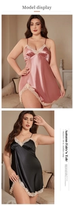 Détail de chemise de nuit en satin avec dentelle délicate et fente latérale sexy