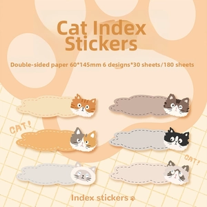 Detailed view of cat illustration index tabs for planners with cute feline patterns